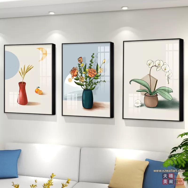 抽象 三联 装饰画 轻奢风 客厅背景墙挂画 晶瓷画