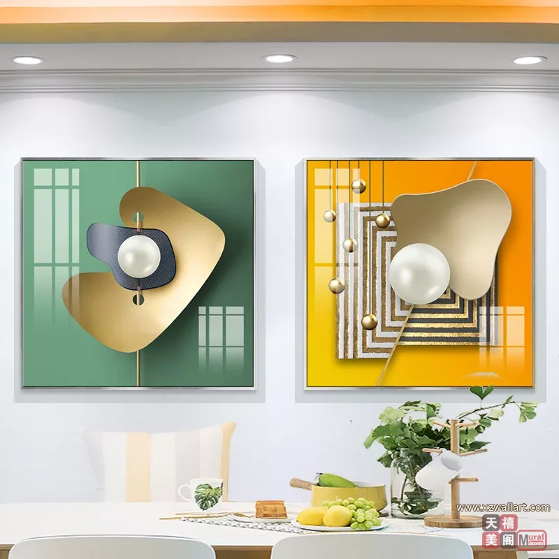 抽象 单幅 装饰画 轻奢风 餐厅背景墙挂画 晶瓷画