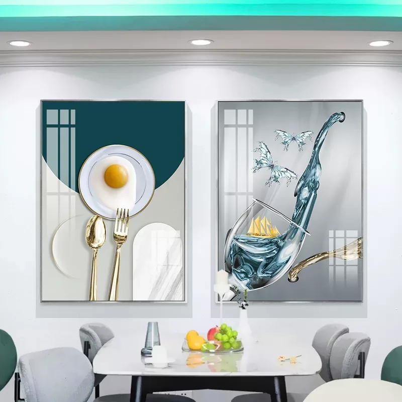 抽象 两联 装饰画 轻奢风 餐厅背景墙挂画 晶瓷画