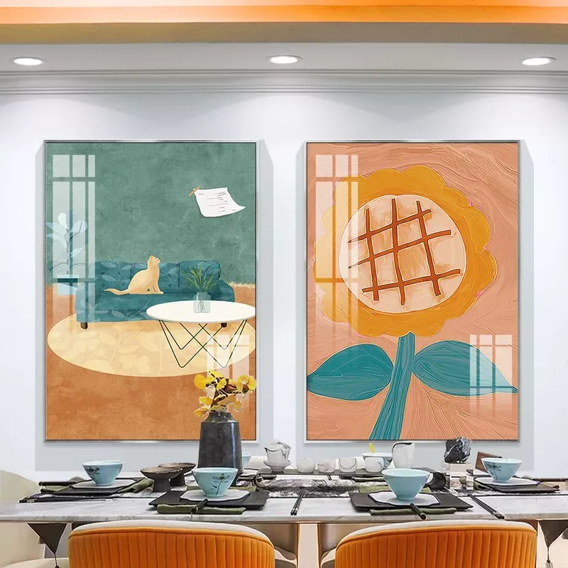 抽象 单幅 装饰画 轻奢风 餐厅背景墙挂画 晶瓷画
