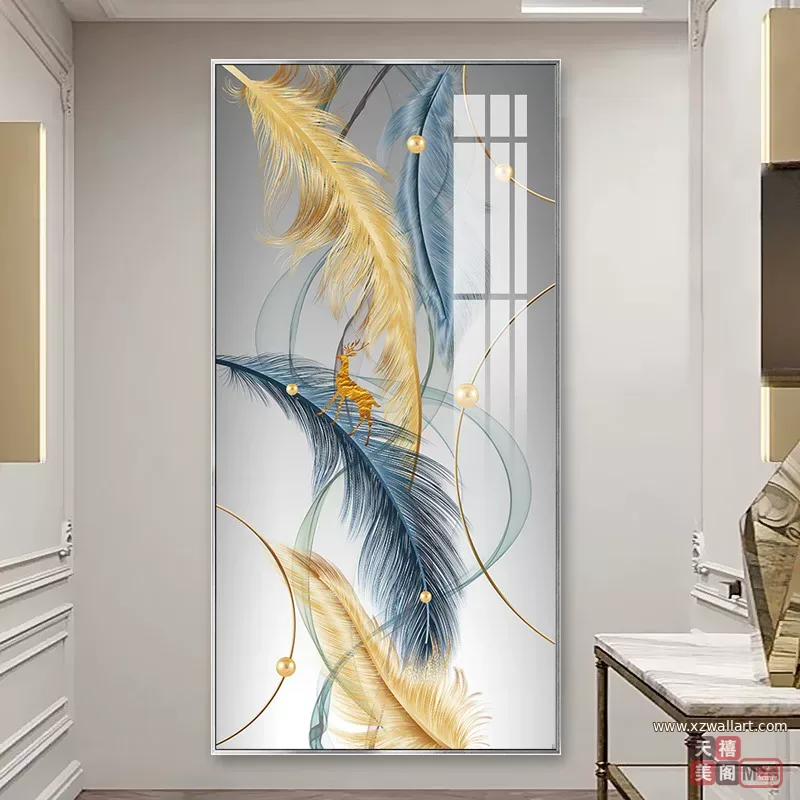 羽毛 单幅 装饰画 轻奢风 玄关背景墙挂画 晶瓷画