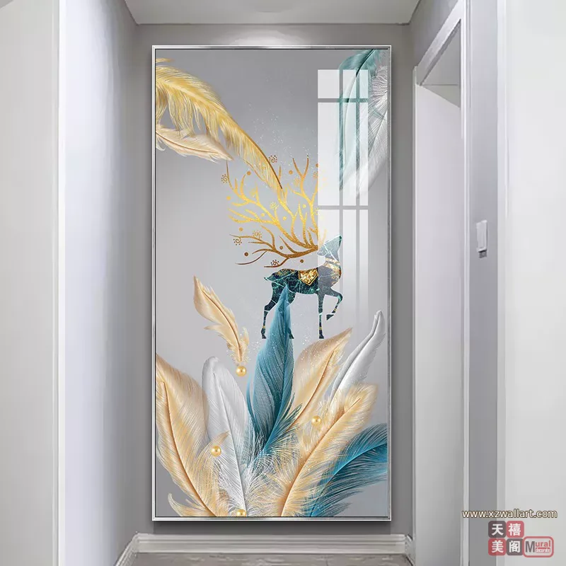 羽毛 单幅 装饰画 轻奢风 玄关背景墙挂画 晶瓷画
