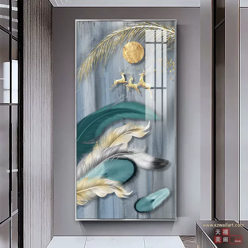 羽毛 单幅 装饰画 轻奢风 玄关背景墙挂画 晶瓷画