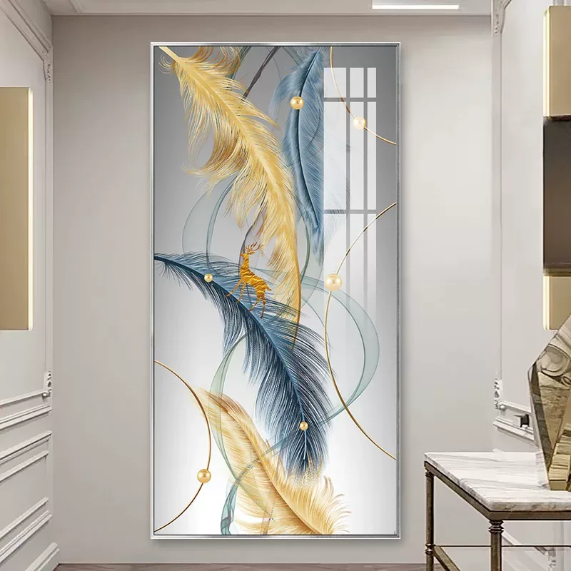 羽毛 单幅 装饰画 轻奢风 玄关背景墙挂画 晶瓷画
