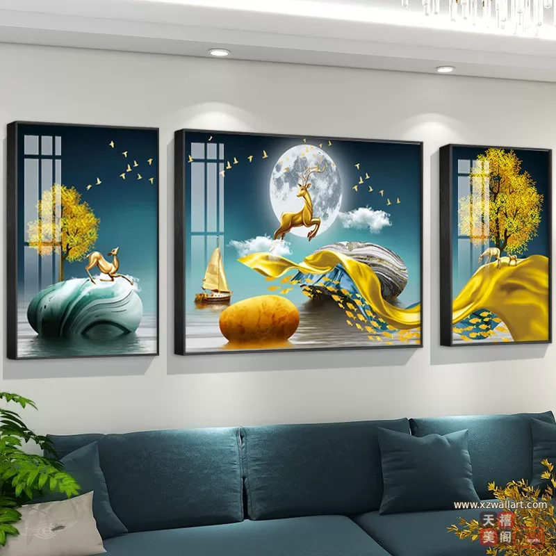 山水 单幅 装饰画 轻奢风 客厅背景墙挂画 晶瓷画