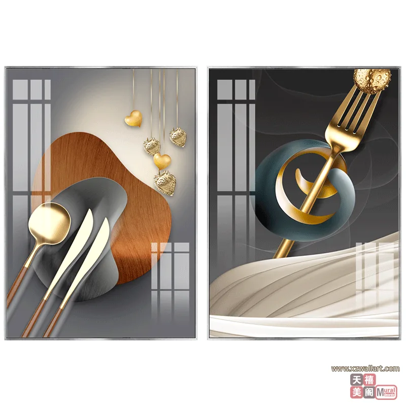 抽象 单幅 装饰画 轻奢风 餐厅背景墙挂画 晶瓷画