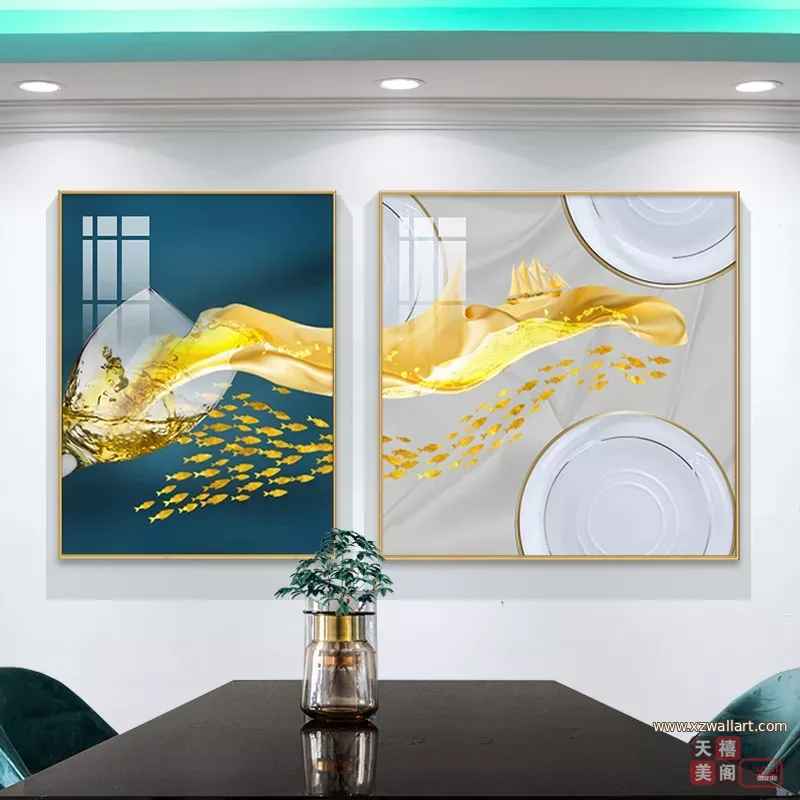 抽象 单幅 装饰画 轻奢风 餐厅背景墙挂画 晶瓷画