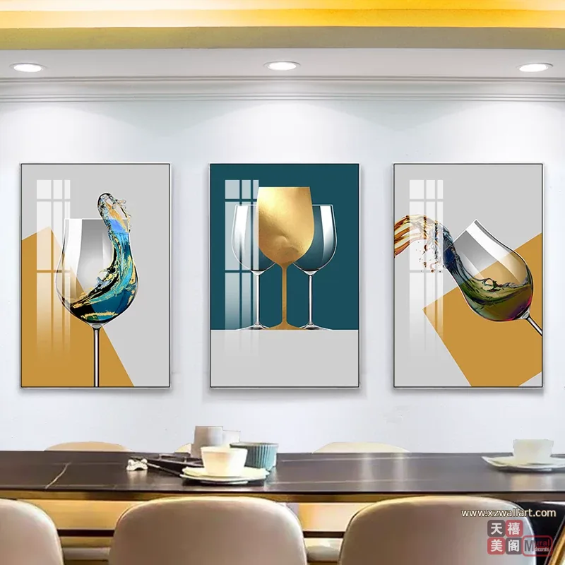 抽象 三联 装饰画 轻奢风 餐厅背景墙挂画 晶瓷画