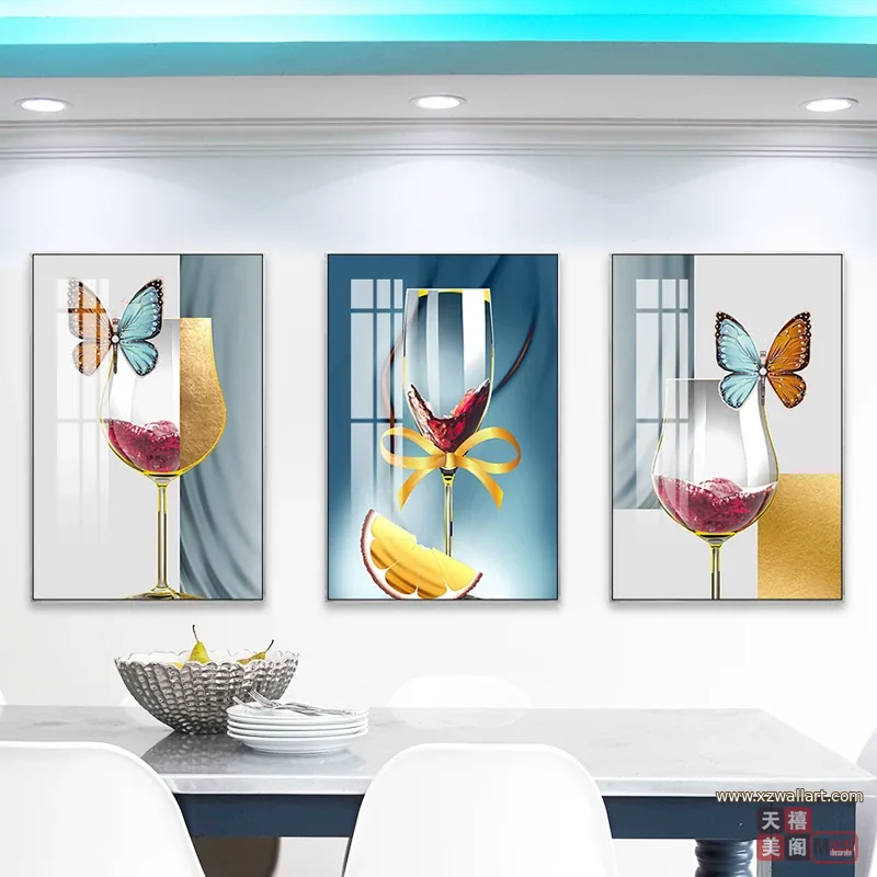 抽象 三联 装饰画 轻奢风 餐厅背景墙挂画 晶瓷画