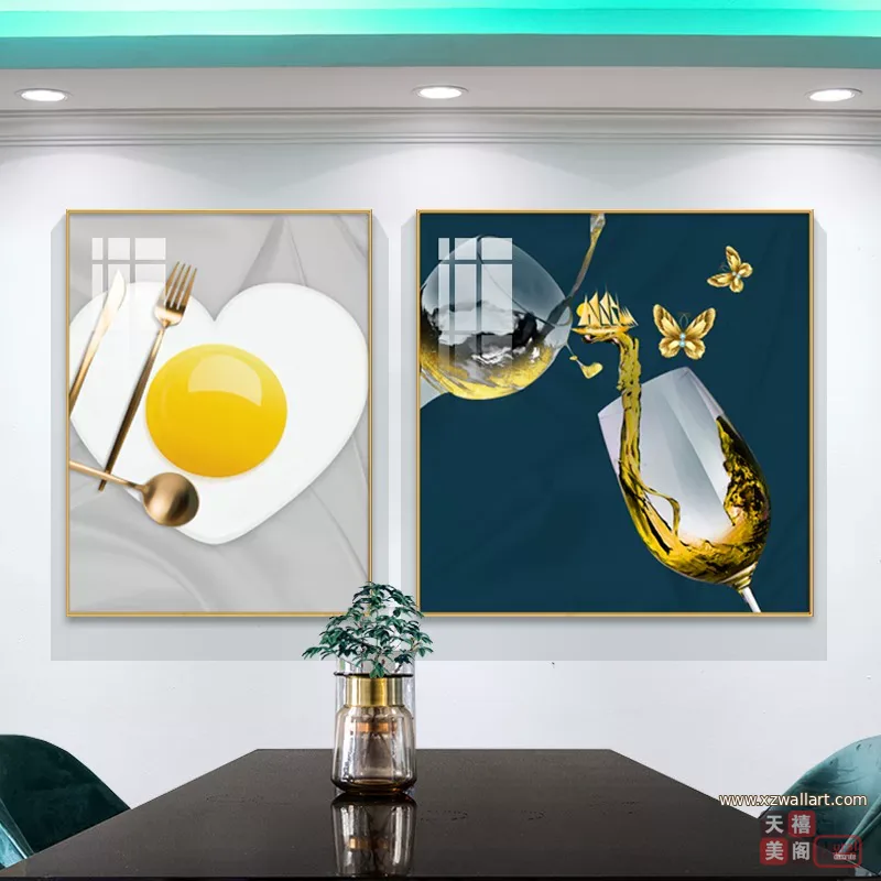 抽象 单幅 装饰画 轻奢风 餐厅背景墙挂画 晶瓷画