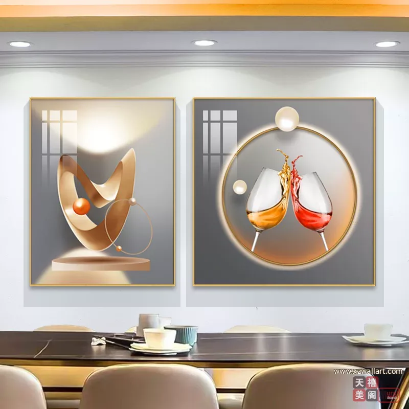 抽象 单幅 装饰画 轻奢风 餐厅背景墙挂画 晶瓷画