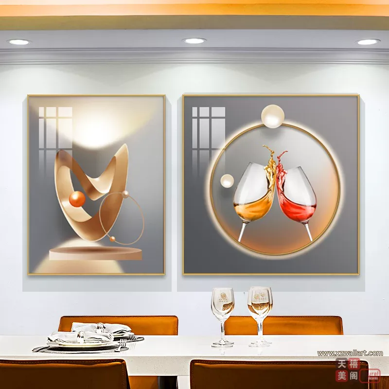 抽象 单幅 装饰画 轻奢风 餐厅背景墙挂画 晶瓷画