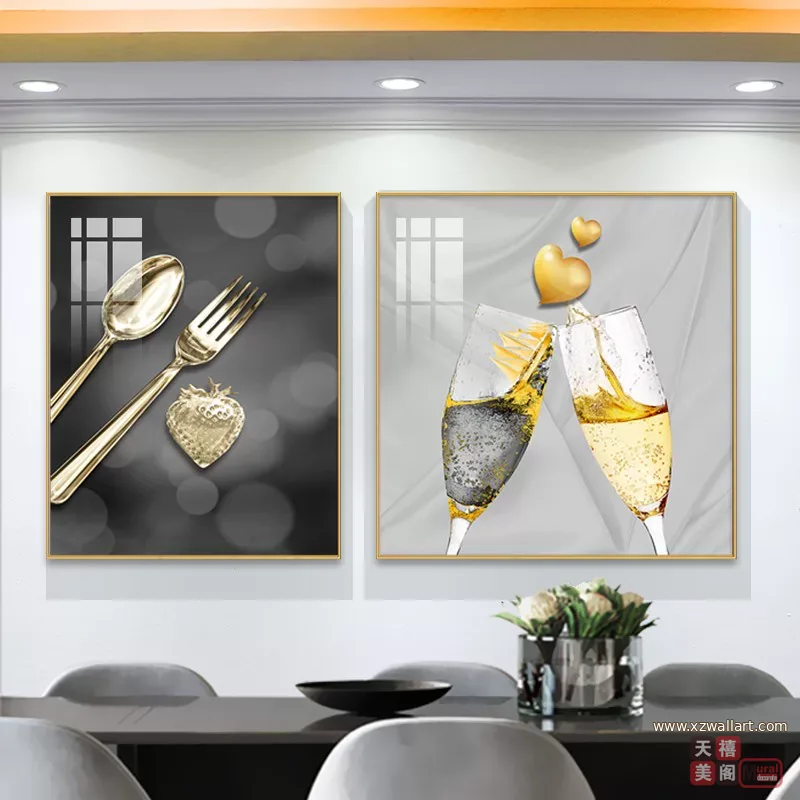 抽象 单幅 装饰画 轻奢风 餐厅背景墙挂画 晶瓷画