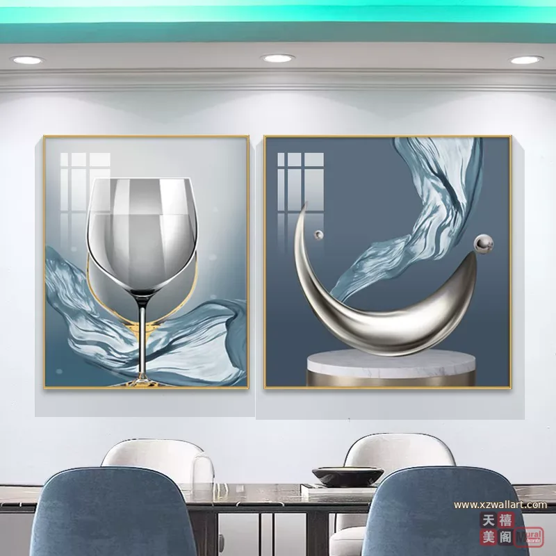 抽象 单幅 装饰画 轻奢风 餐厅背景墙挂画 晶瓷画