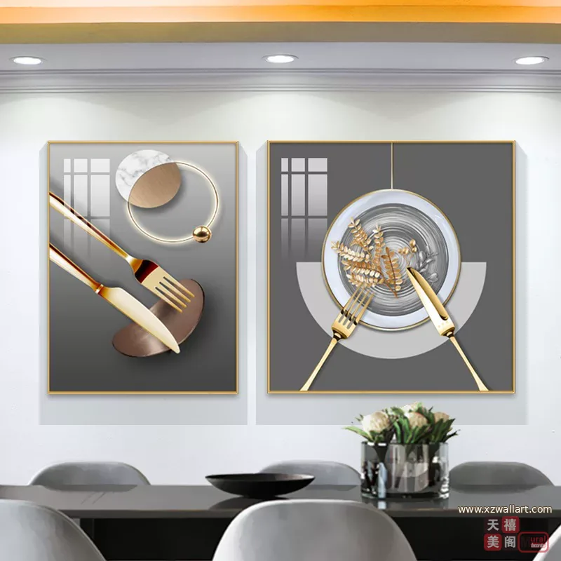 抽象 单幅 装饰画 轻奢风 餐厅背景墙挂画 晶瓷画