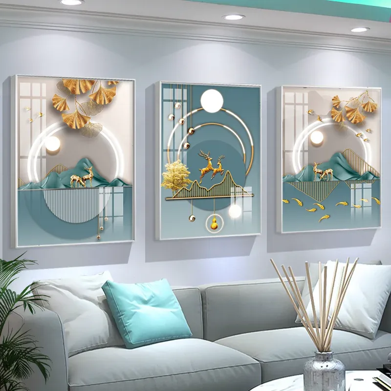抽象 三联 装饰画 轻奢风 客厅背景墙挂画 晶瓷画