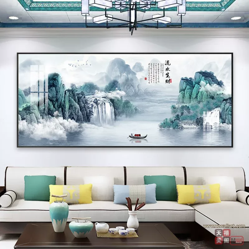 抽象 单幅 装饰画 新中式 客厅背景墙挂画 晶瓷画