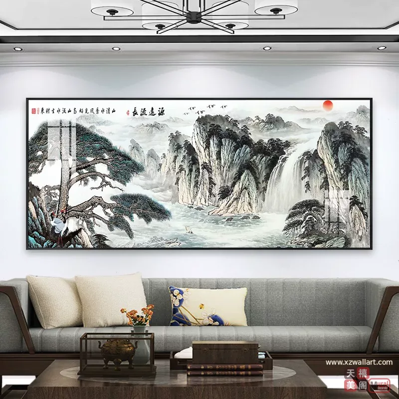 抽象 单幅 装饰画 新中式 客厅背景墙挂画 晶瓷画