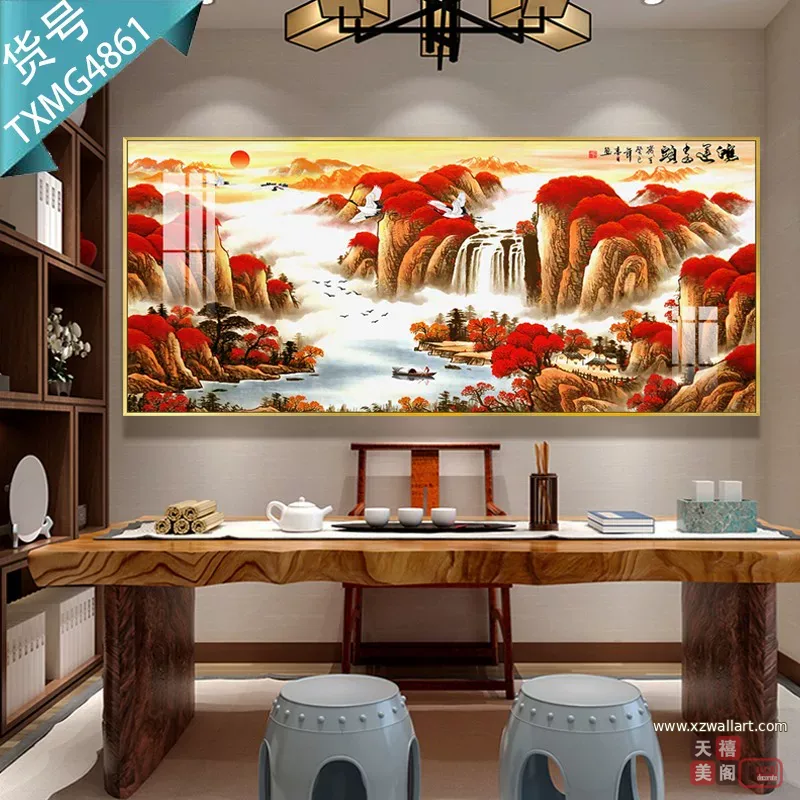 抽象 单幅 装饰画 新中式 客厅背景墙挂画 晶瓷画