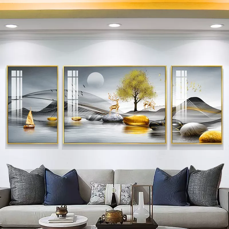 山水 单幅 装饰画 轻奢风 客厅背景墙挂画 晶瓷画