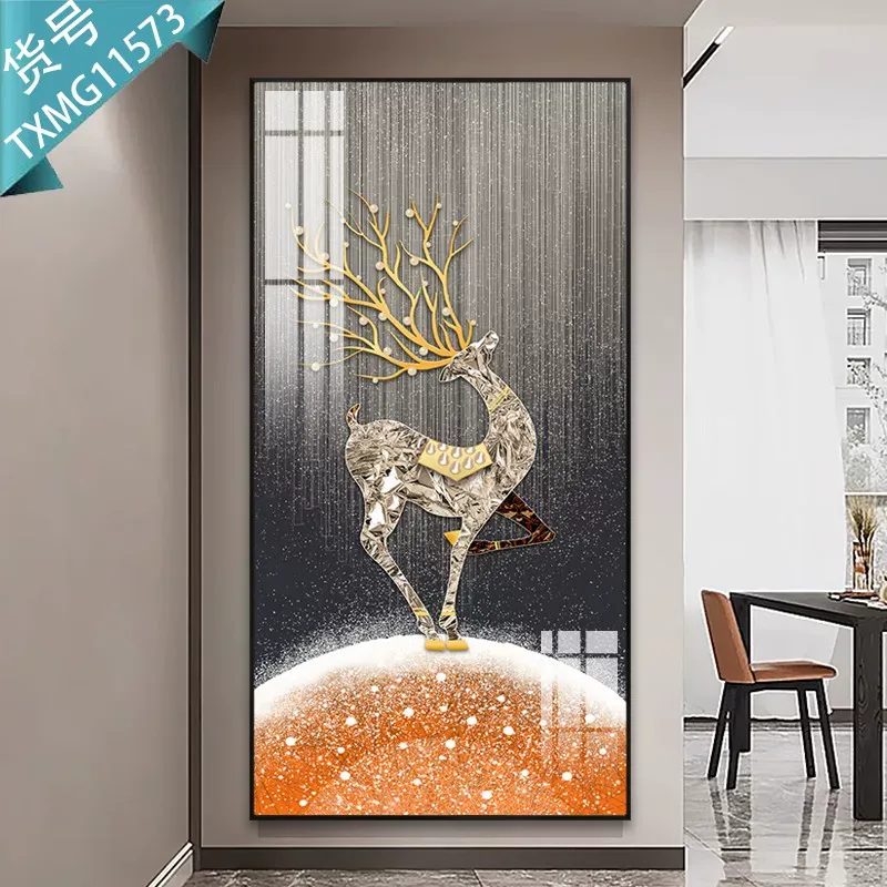 鹿 单幅 装饰画 轻奢风 玄关背景墙挂画 晶瓷画