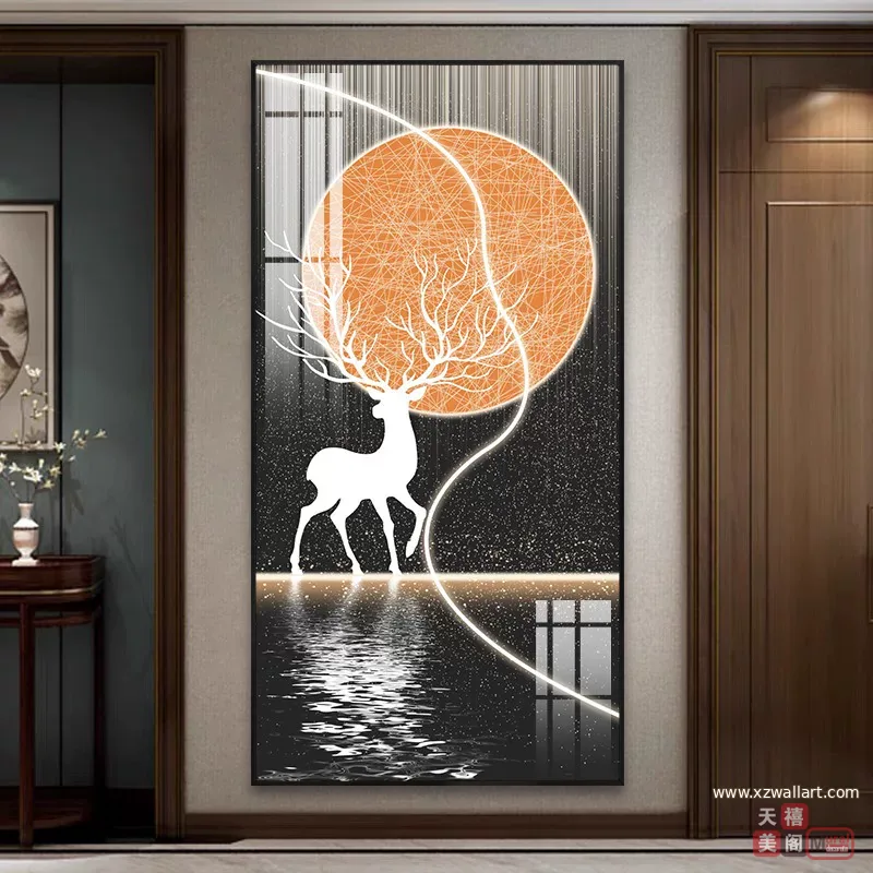 鹿 单幅 装饰画 轻奢风 玄关背景墙挂画 晶瓷画