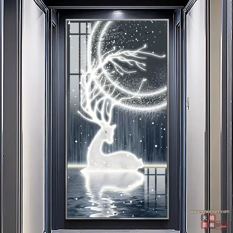 鹿 单幅 装饰画 轻奢风 玄关背景墙挂画 晶瓷画