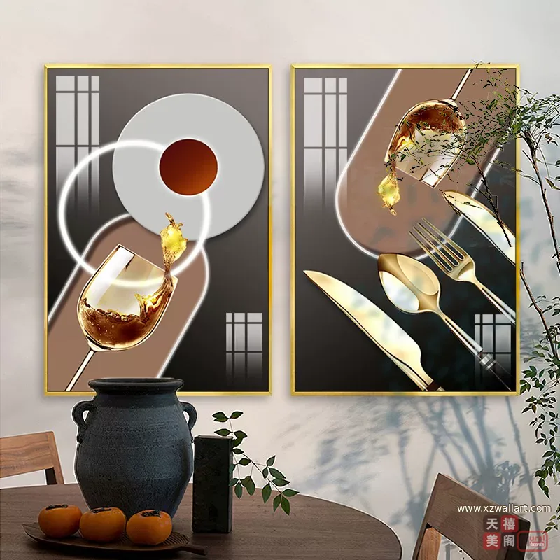 抽象 单幅 装饰画 轻奢风 餐厅背景墙挂画 晶瓷画