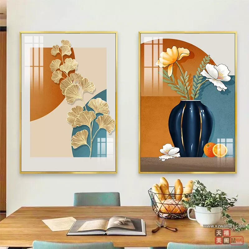 抽象 单幅 装饰画 轻奢风 餐厅背景墙挂画 晶瓷画