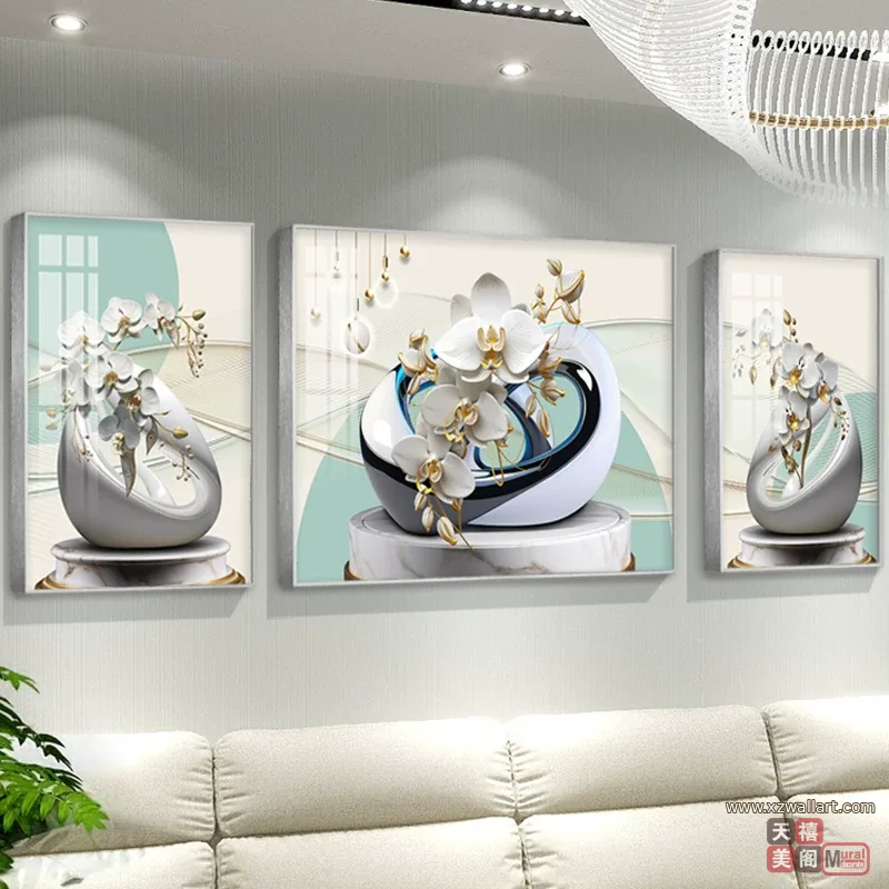 抽象 三联 装饰画 轻奢风 客厅背景墙挂画 晶瓷画