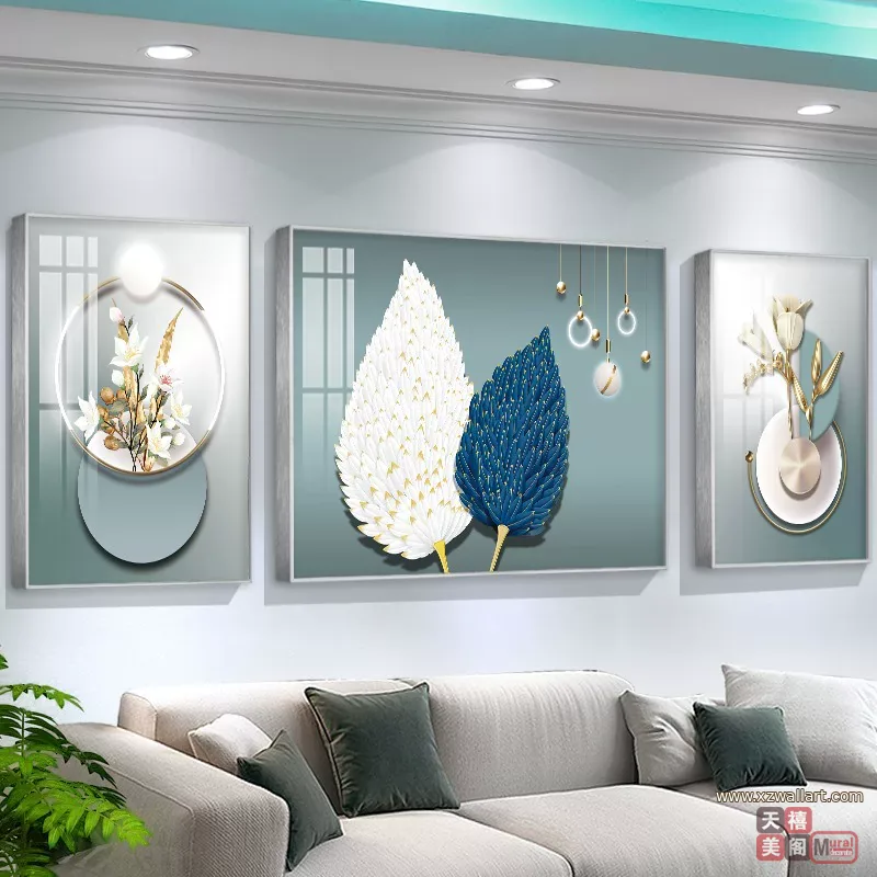 抽象 三联 装饰画 轻奢风 客厅背景墙挂画 晶瓷画