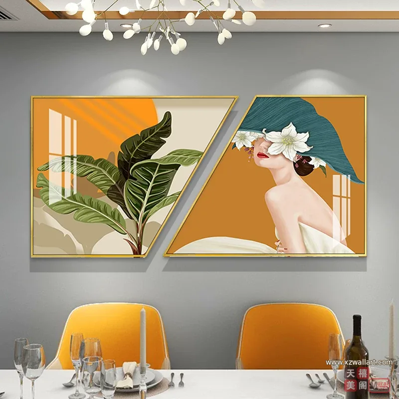 抽象 单幅 装饰画 轻奢风 餐厅背景墙挂画 晶瓷画