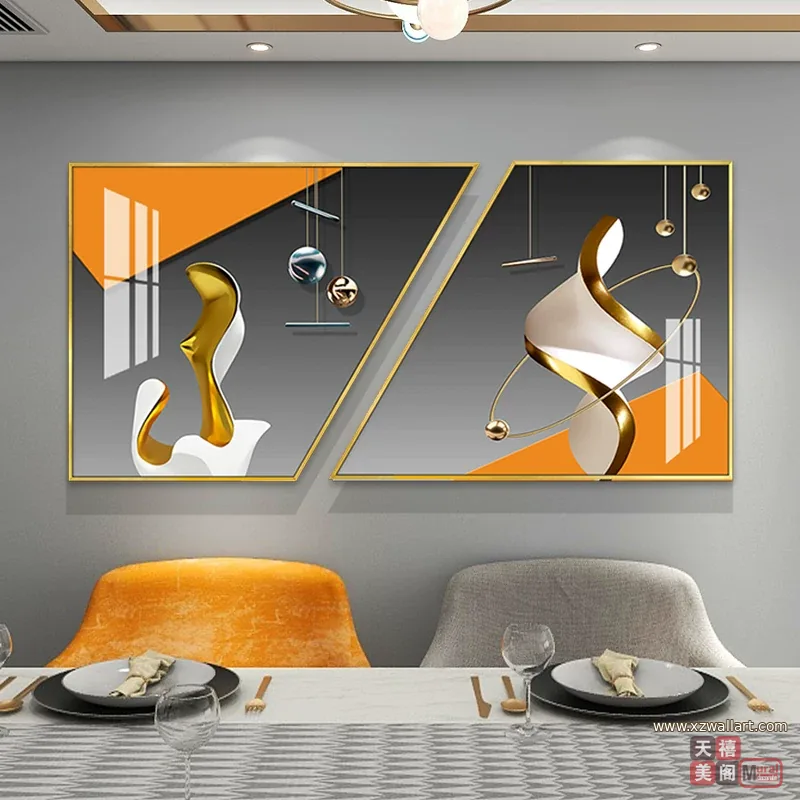 抽象 单幅 装饰画 轻奢风 餐厅背景墙挂画 晶瓷画