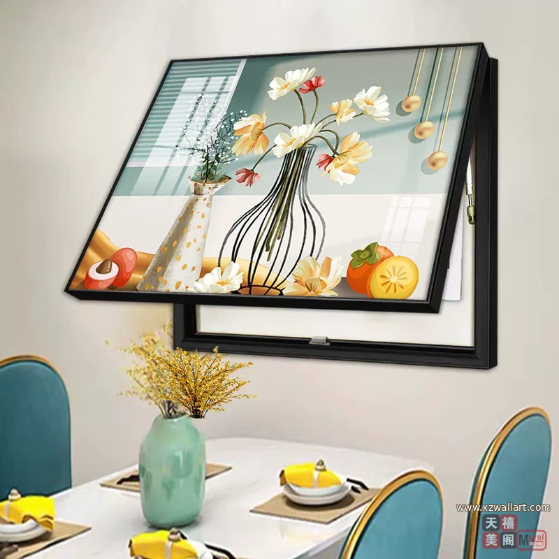 抽象 单幅 装饰画 轻奢风 餐厅背景墙挂画 晶瓷画