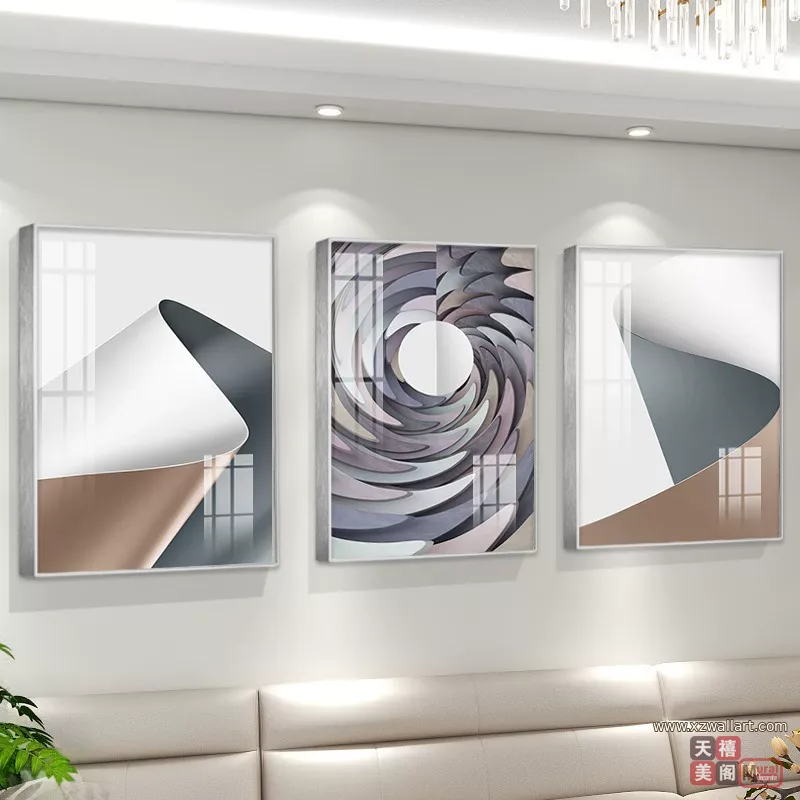 抽象 三联 装饰画 轻奢风 客厅背景墙挂画 晶瓷画