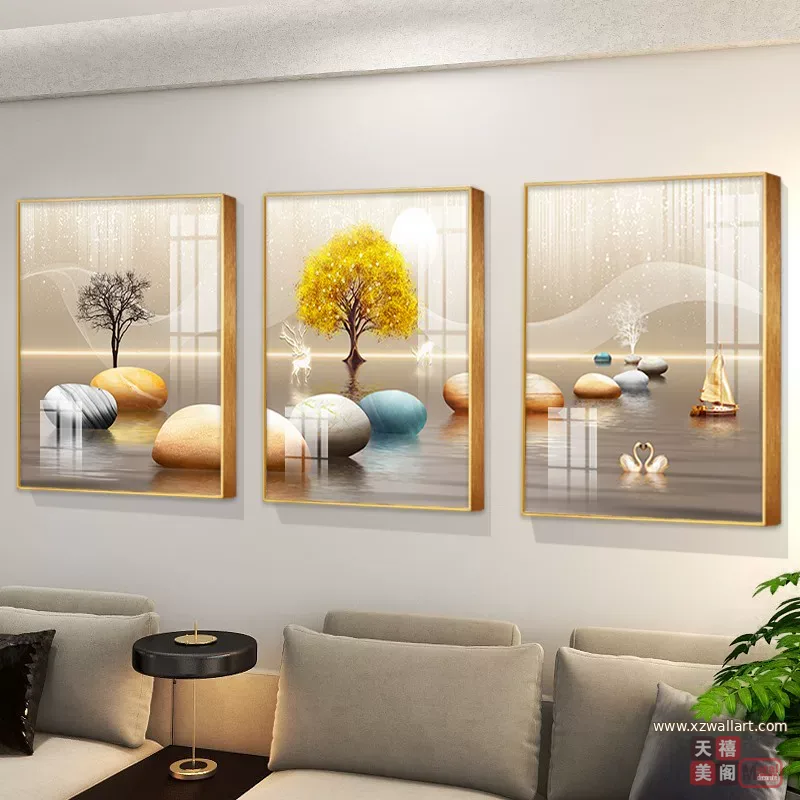 抽象 三联 装饰画 轻奢风 客厅背景墙挂画 晶瓷画