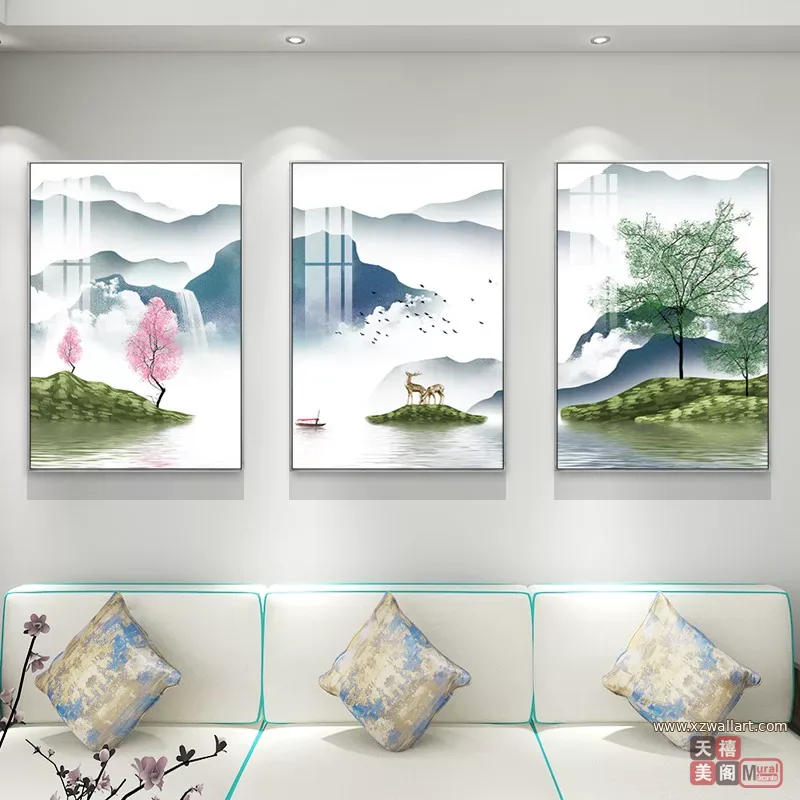 抽象 三联 装饰画 轻奢风 客厅背景墙挂画 晶瓷画