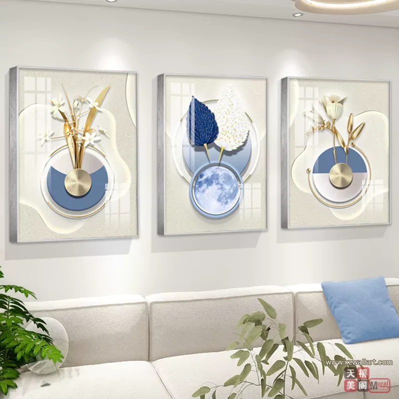抽象 三联 装饰画 奶油风 客厅背景墙挂画 晶瓷画