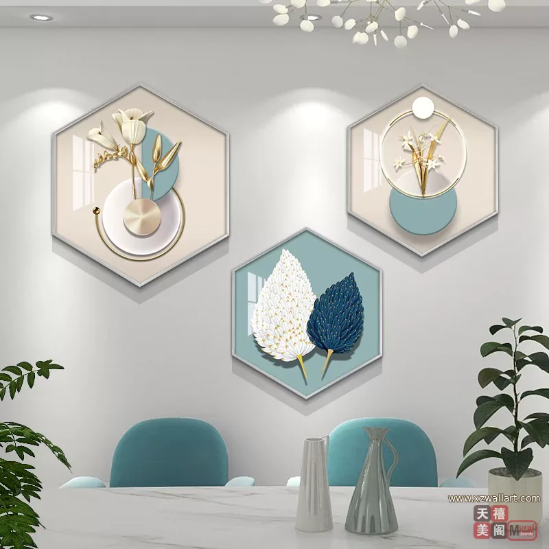 抽象 三联 装饰画 轻奢风 餐厅背景墙挂画 晶瓷画