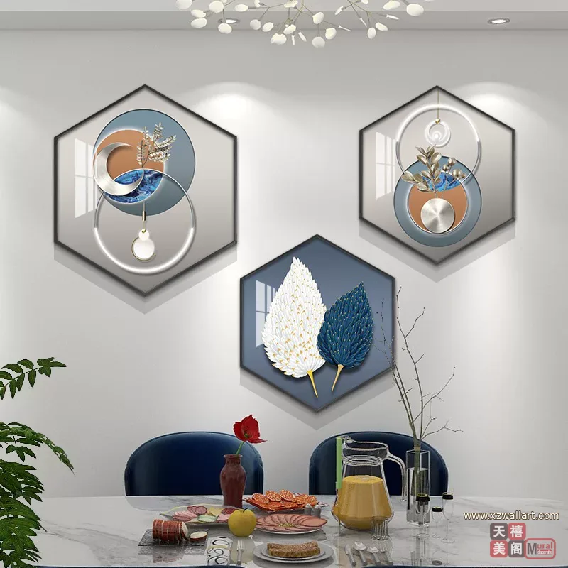 抽象 三联 装饰画 轻奢风 餐厅背景墙挂画 晶瓷画