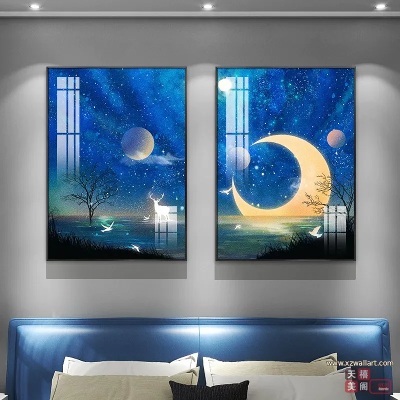 抽象 单幅 装饰画 轻奢风 卧室背景墙挂画 晶瓷画