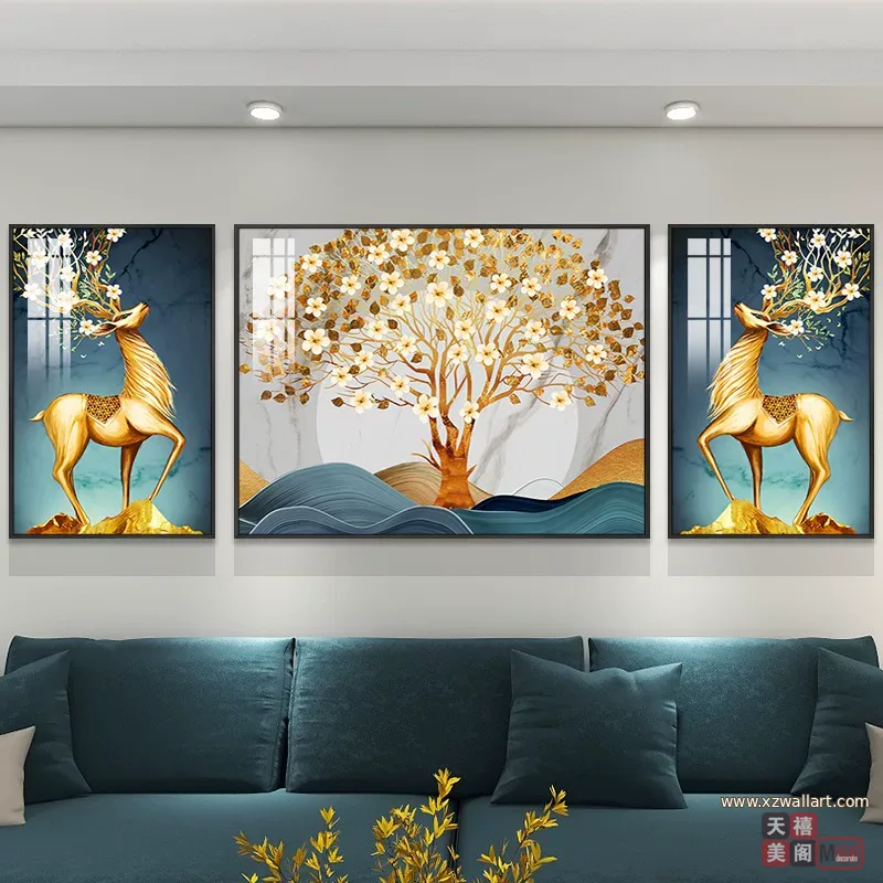 抽象 三联 装饰画 轻奢风 客厅背景墙挂画 晶瓷画