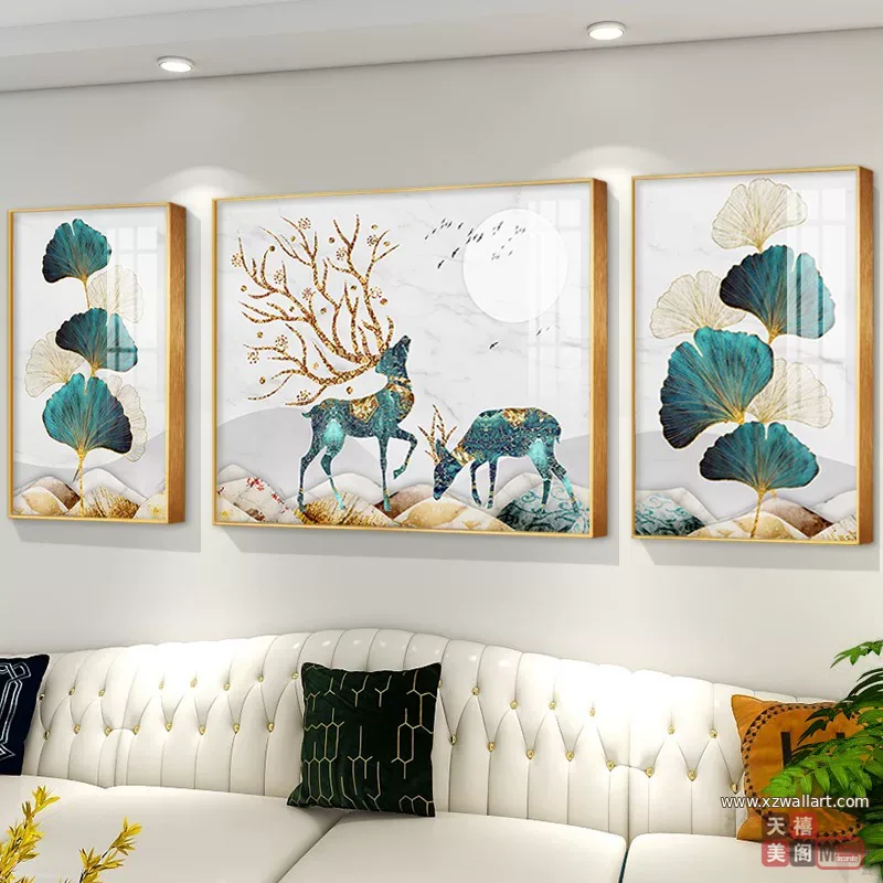 抽象 三联 装饰画 轻奢风 客厅背景墙挂画 晶瓷画
