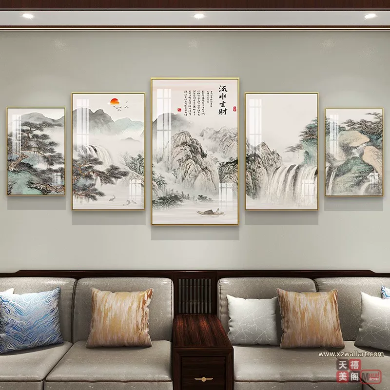 山水 单幅 装饰画 新中式 客厅背景墙挂画 晶瓷画
