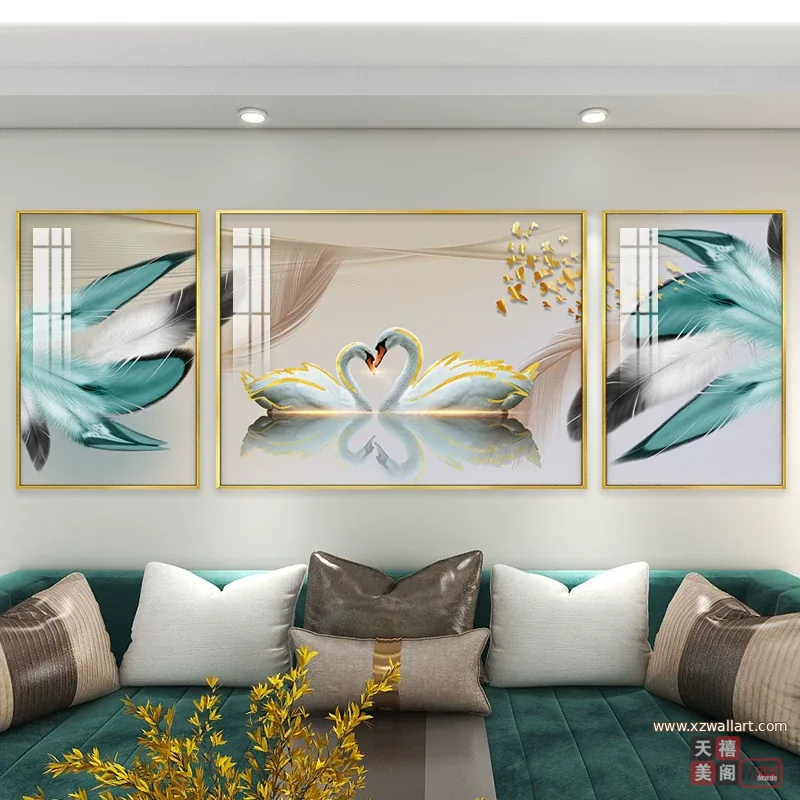 抽象 三联 装饰画 轻奢风 客厅背景墙挂画 晶瓷画