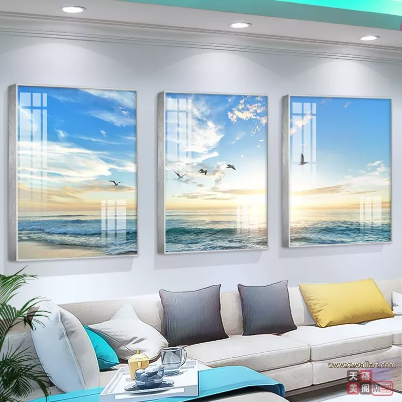 抽象 三联 装饰画 北欧风 客厅背景墙挂画 晶瓷画
