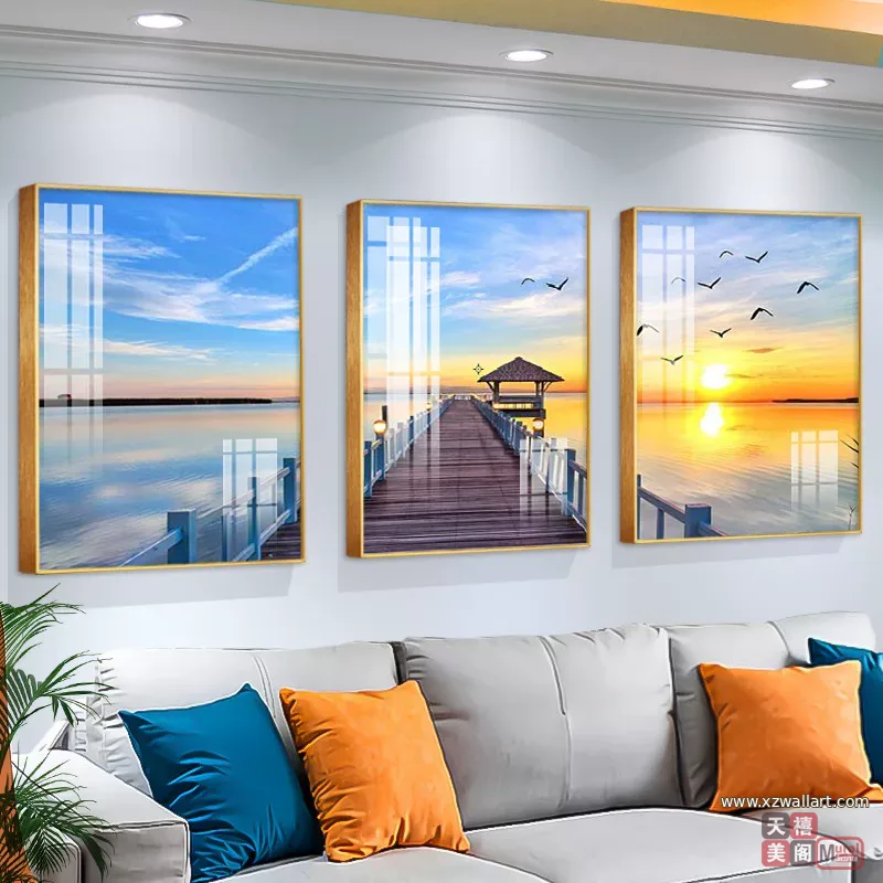 抽象 三联 装饰画 北欧风 客厅背景墙挂画 晶瓷画