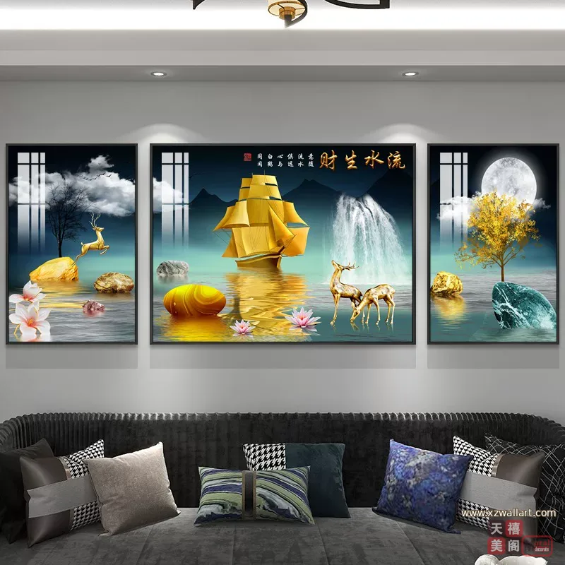 抽象 单幅 装饰画 新中式 客厅背景墙挂画 晶瓷画