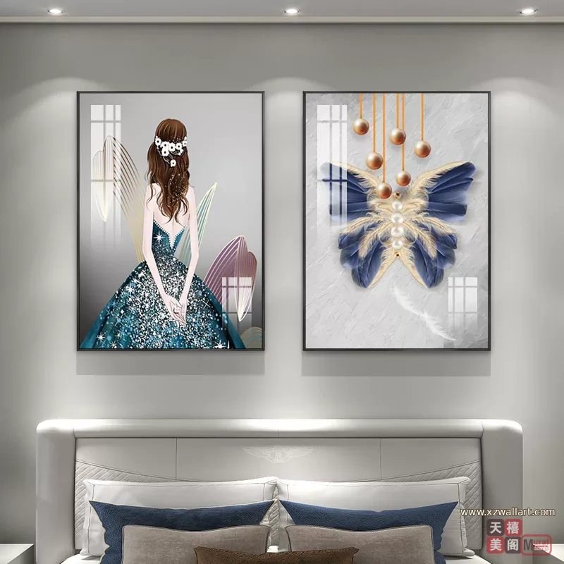 抽象 单幅 装饰画 轻奢风 卧室背景墙挂画 晶瓷画