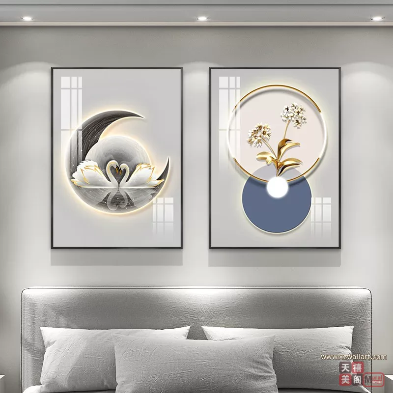 抽象 单幅 装饰画 轻奢风 卧室背景墙挂画 晶瓷画